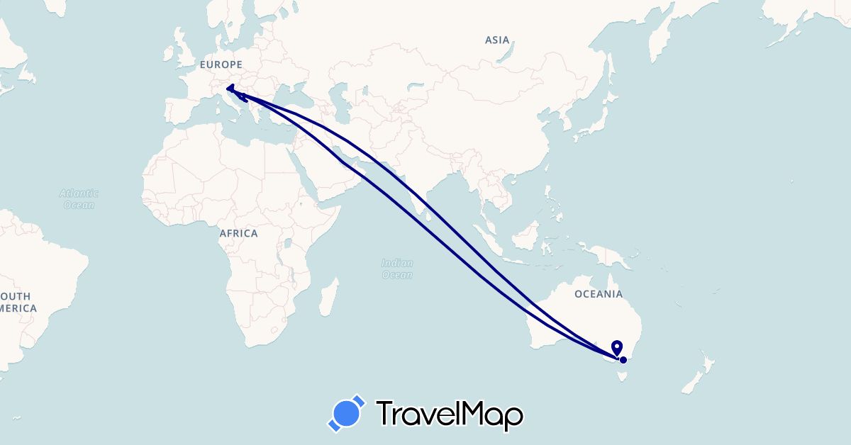 TravelMap itinerary: driving in Australia, Bosnia and Herzegovina, Croatia, Italy, Montenegro, Qatar, Slovenia, Turkey (Asia, Europe, Oceania)